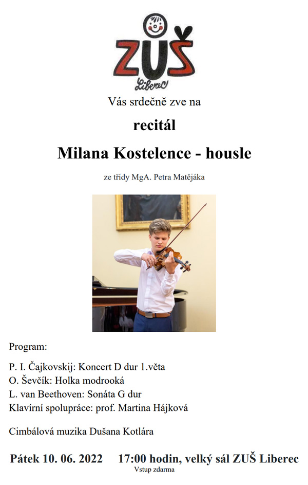 Informační leták k recitálu Milana Kostelence